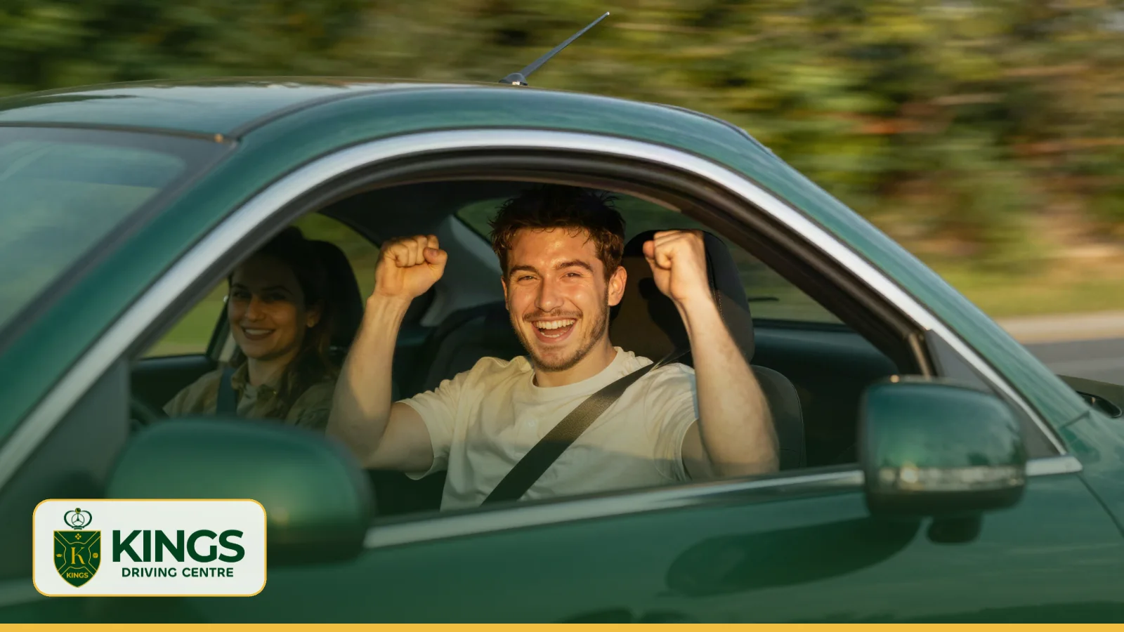 Learner driver celebrating passing their driving test