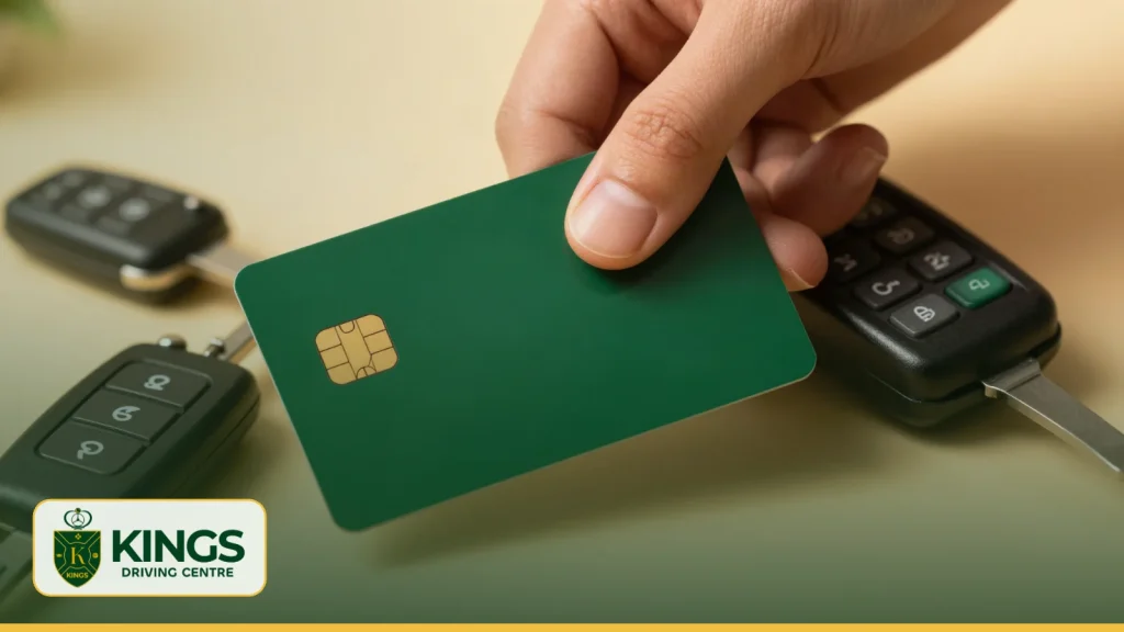 Contactless card and car keys for paying for driving lessons